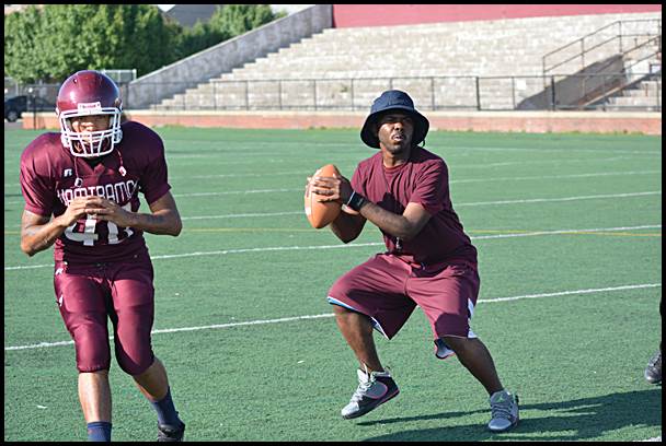 First-year Cosmos Football Head Coach Donny Scott (right) is shown here running his team through drills. For years the Cosmos failed to win a game – until this year.