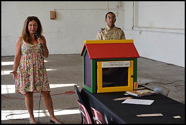 Kim Kozlowski introduces her project called Detroit Little Libraries at a recent gathering of the Hamtramck SOUP organization. Her group plans to set up boxes filled with books in town in which passersby can take a book to read for free.