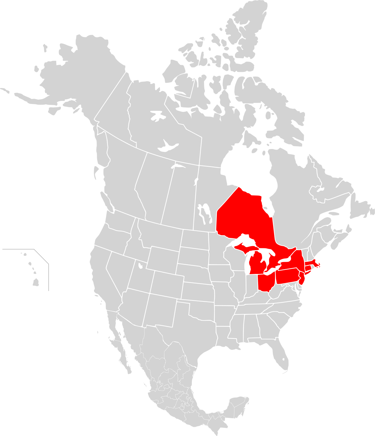 A map of the area that suffered a power blackout in 2003.
