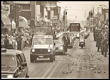 Pope John Paul II travels down Jos. Campau in his Popemobile. He visited Hamtramck 31 years ago, on Sept. 18, 1987.